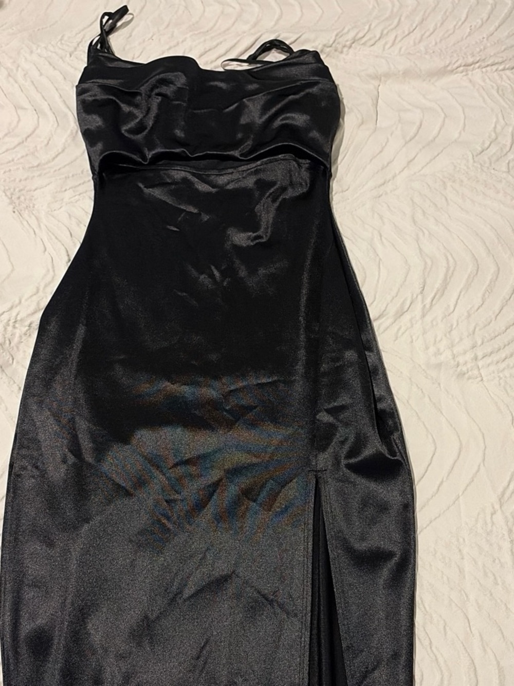 Windsor Black Satin Maxi Slip Dress with Side Slit